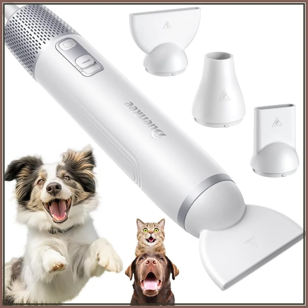 

Dog Hair Dryer, 3HP High-Velocity Blower 3 Speeds 4 Temps Lightweight Quiet Portable Home Travel Grooming with 3 Nozzles