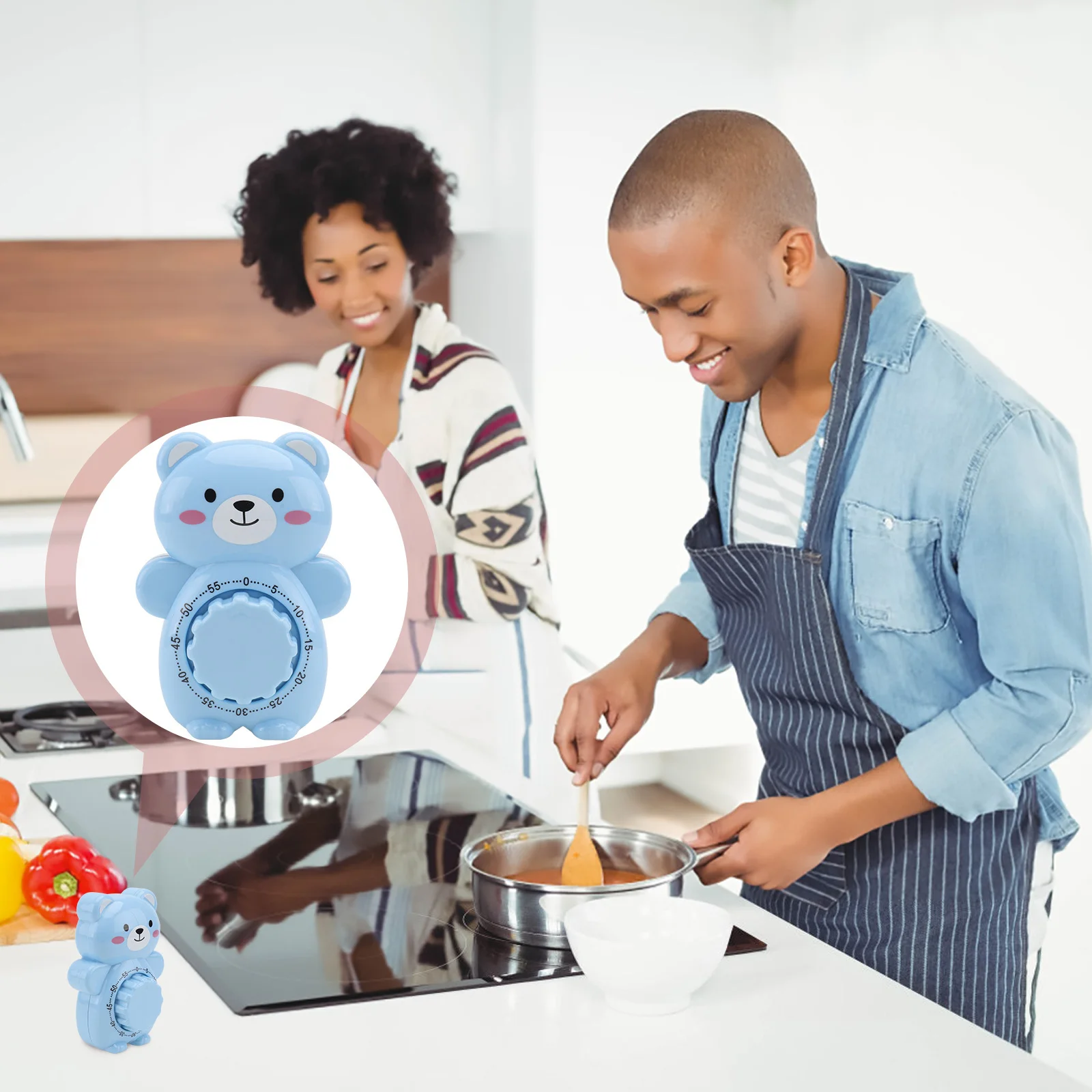 

1pc Cartoon Bear Shaped Mechanical Timer Kitchen Baking Cooking Countdown Learning Reminder For Kids Students Autism