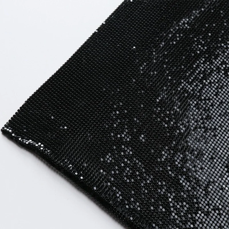 Metal Sequin Mesh Fabric 3mm 4mm Shiny Black Silver Gold Metal Cloth For Chainmail Clothes Sewing Party Evening Dress