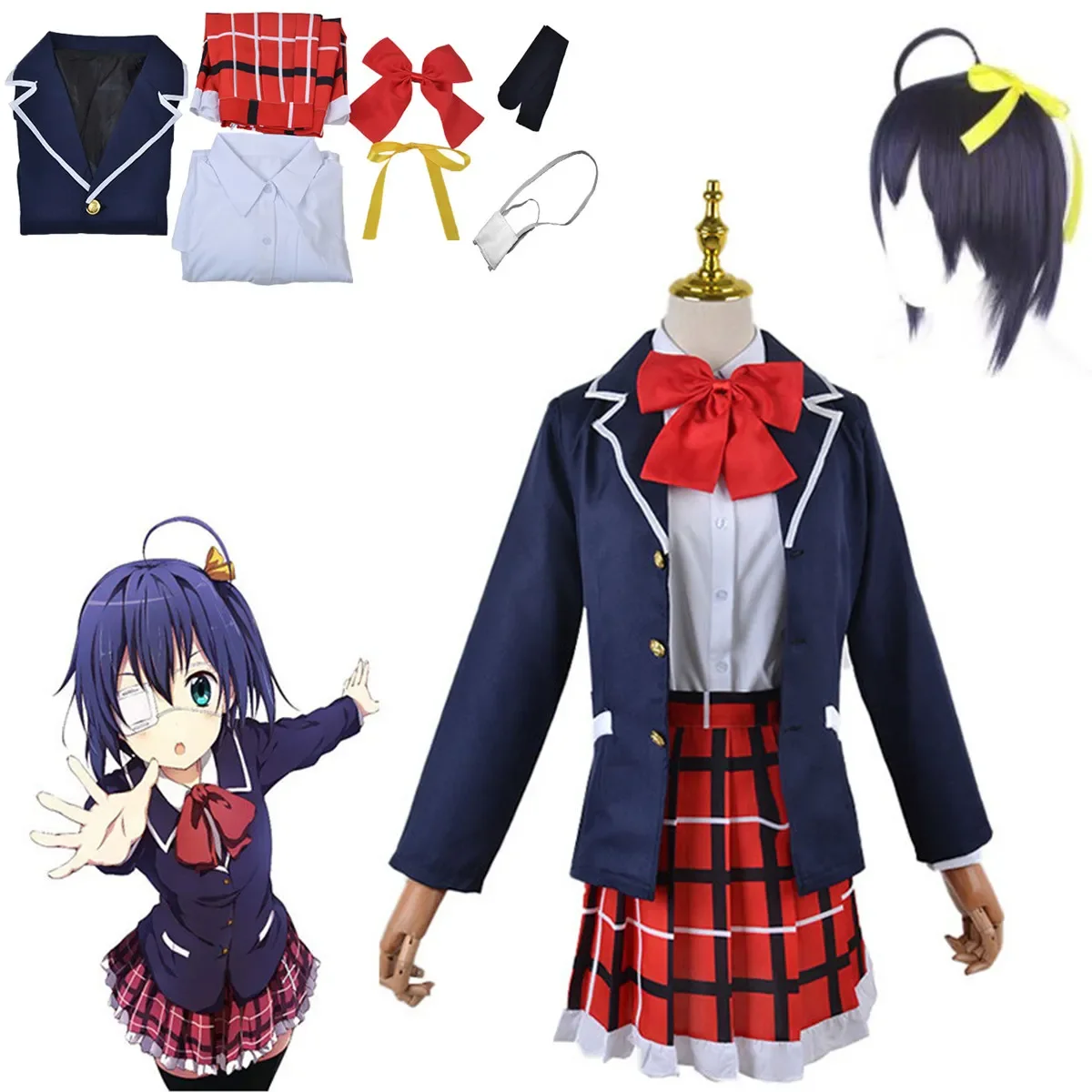 

Anime Love Chunibyo Other Delusions Takanashi Rikka Dekomori Sanae Cosplay Costume Wig Adult Woman Skirts Uniform Suit Halloween