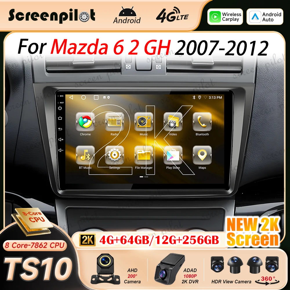 Android 16 Car Radio Stereo For Mazda 6 2 GH 2007 2008 2009 2010-2012 Multimidia Player GPS Navigation Carplay Android Auto