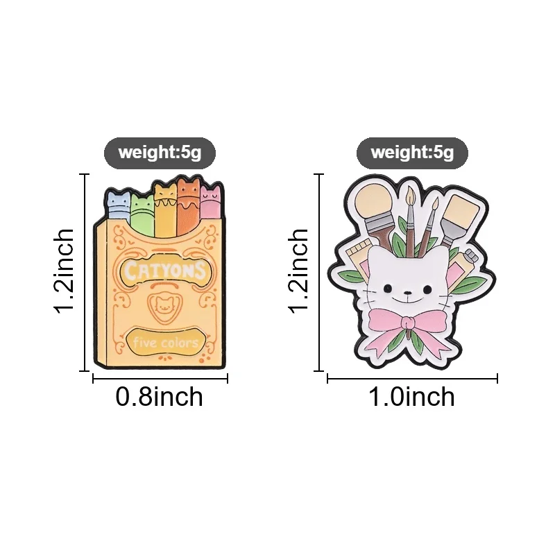 Catyons Crayon Paint Brush Enamel Pins Artist Kitten Brooches Lapel Badges Creative Cartoon Animal Jewelry Gift for Friends