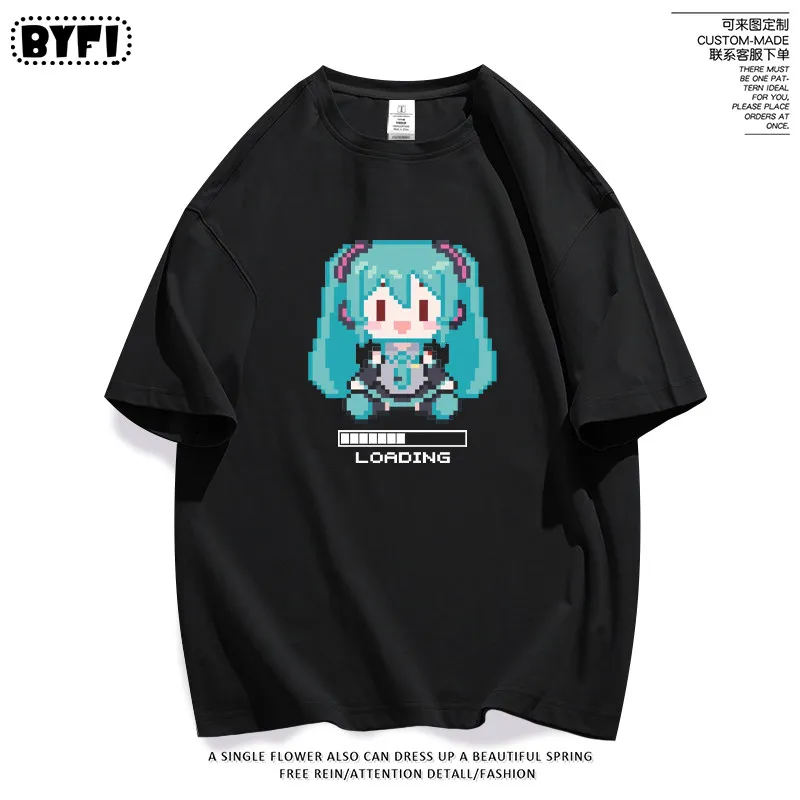 Hatsune Miku Anime Pixel Short Sleeve T-shirt for Adults And Children Loose Fit Creative Half Sleeve Shirt