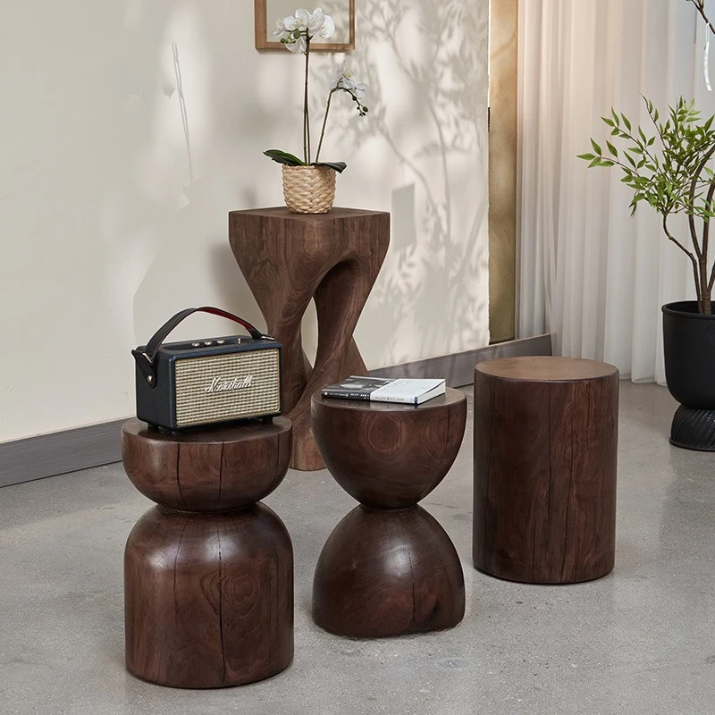 North American Black Walnut Tree Stump Side Stand New Chinese Low Round Coffee Table Creative Tea House Decor Accent Stool