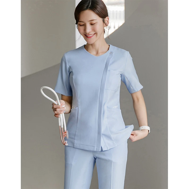 Uniforme de travail élastique à manches courtes pour femme, séchage rapide, grill valide, salon