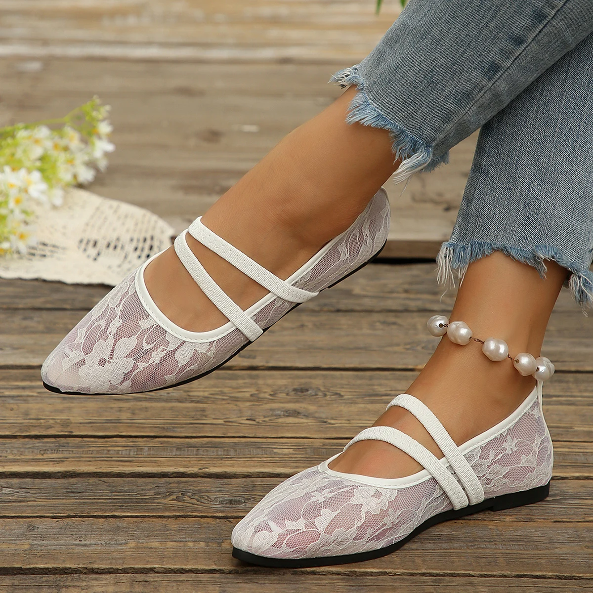 Modische und heiß begehrte sexy Mesh-Flachschuhe für Damen – Neue, spitze, bequeme, atmungsaktive und lässige Sommerschuhe – Detail 3