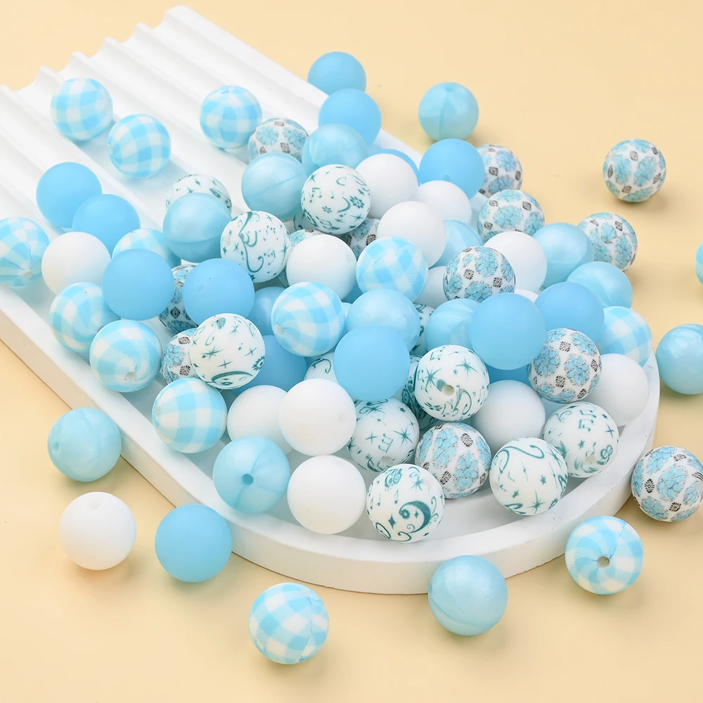 39Pcs Food Grade Silicone Round Beads Mixed In Color For DIY Making Baby Teether Soothing Bracelets Pacifier Chains