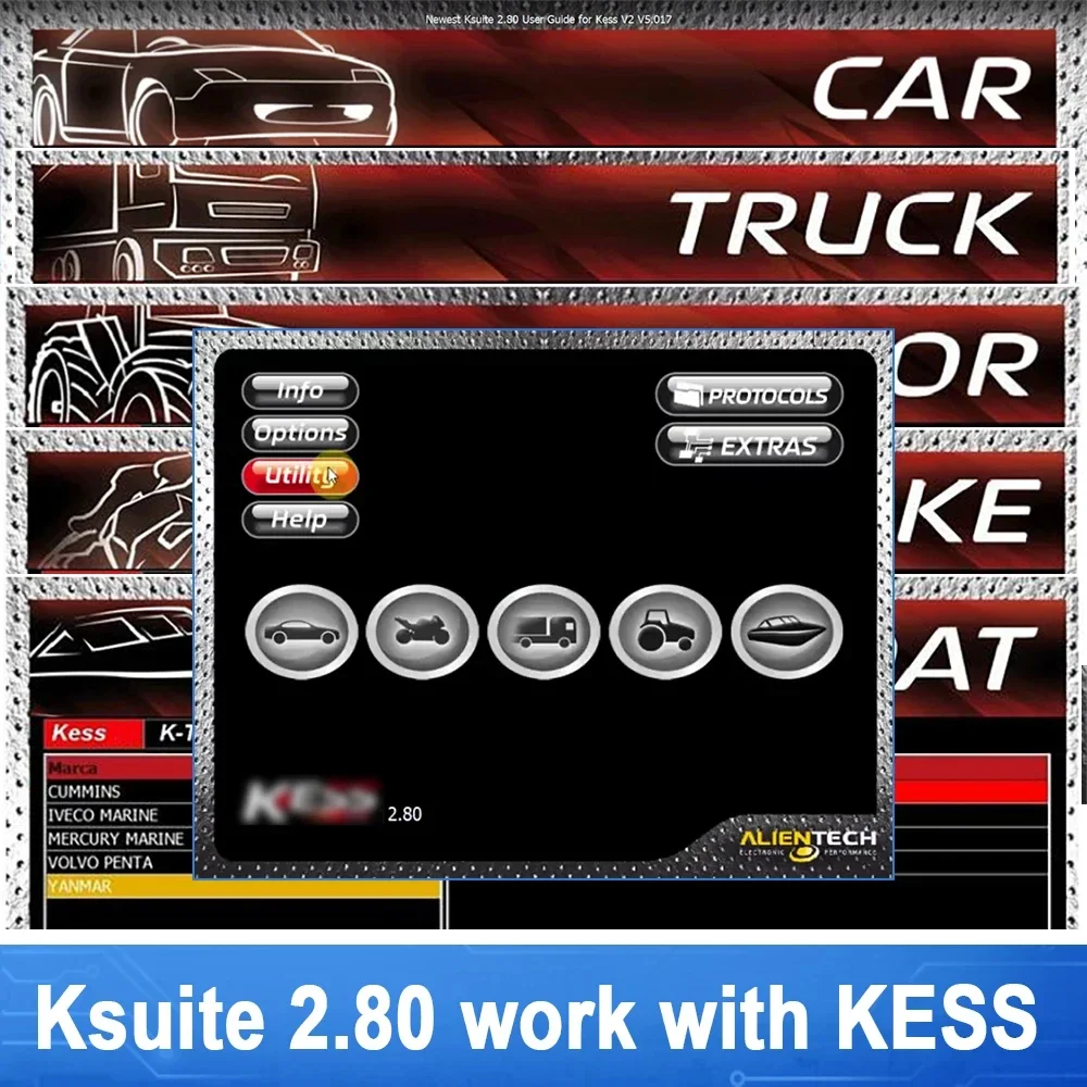 Ksuite 2.80 يعمل مع أداة مبرمج KESS V2 V5.017 ECU لسيارة شاحنة دراجة جرار قارب إصلاح RSA خطأ برنامج تشخيص السيارات