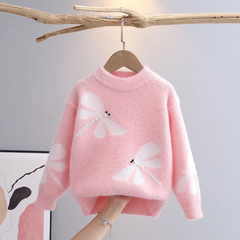 Nice Children's Sweater Autumn Winter 2023 Baby Dragonfly Pattern Pullover Bottoming Shirt Girls Preppy Style Sweaters GY09221