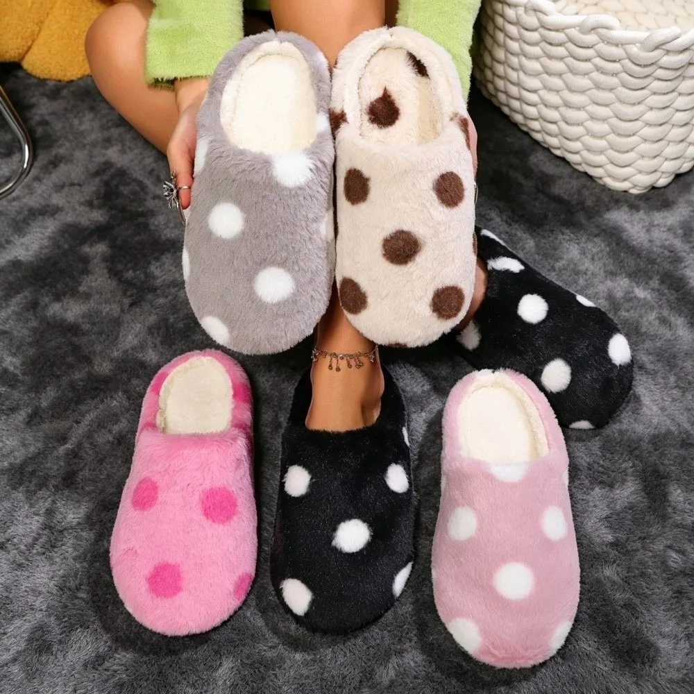 Soft Sole House Slippers Silent Walking Pull-On Winter Indoor Footwear Polka Dot Patterns Lining Soft Sole Slippers Home Wear