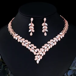 CWWZircons Gorgeous Cubic Zirconia Stone Dubai Necklace Earrings Gold Color Jewelry Set for Women Wedding Party Accessories T288