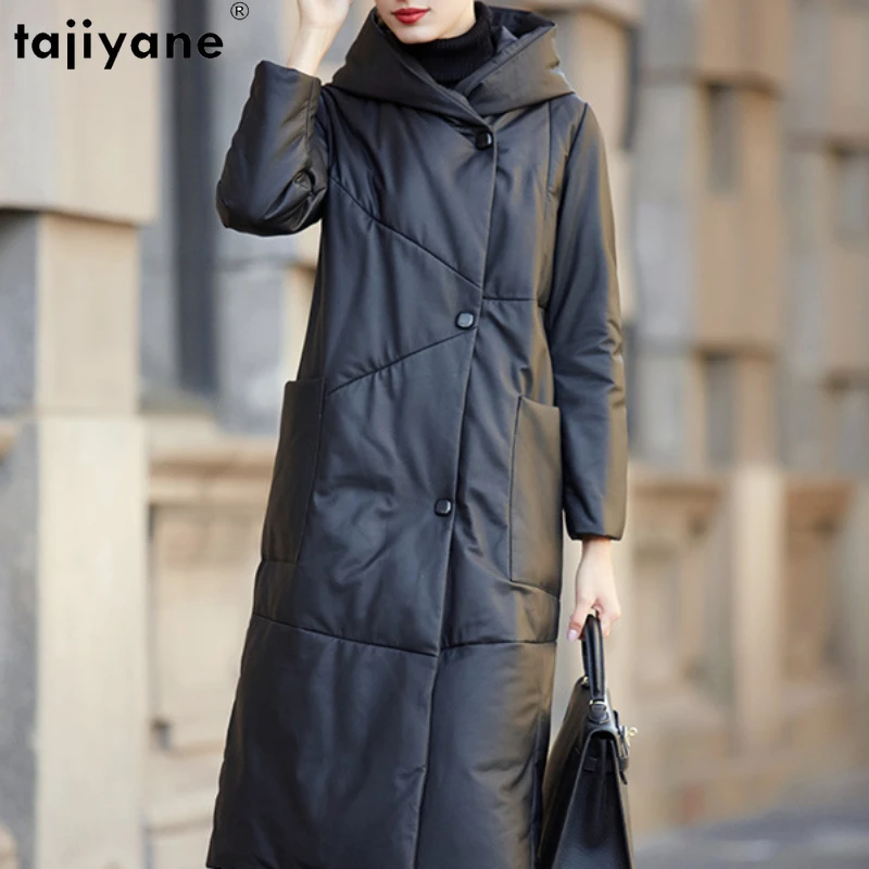 

Tajiyane 2021 Winter New 100% Sheepskin Down Jacket Women Elegent Loose Long Hooded Coat Real Leather Jacket Mujer Chaqueta FCY