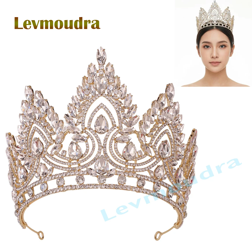 

Levmoudra Pageant Crowns For Queen Rhinestone Crystal Royal Wedding Tiara Crown For Miss Universe Diadem