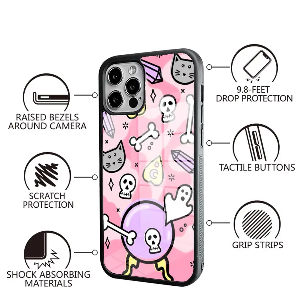 Pink Cat Skull Sorceress Witch Phone Case Glass For IPhone 16 15 Promax 14 13 Pro 12 11 Magnetic charging Covers image 4