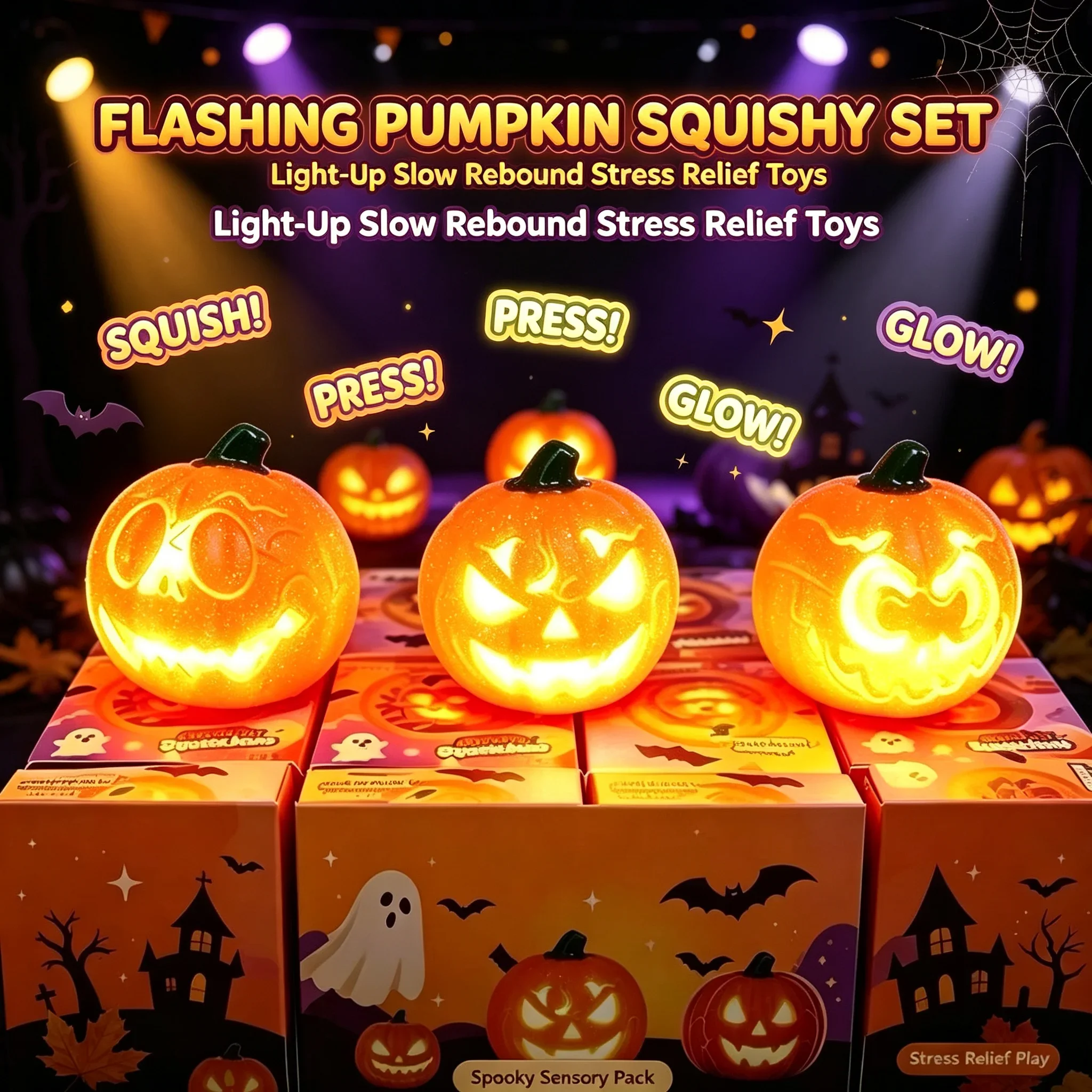 Halloween Glowing Pumpkin Squishy Surprise Box: Stress-Relieving, Whimsical Squishy with Bounce-Back Effect