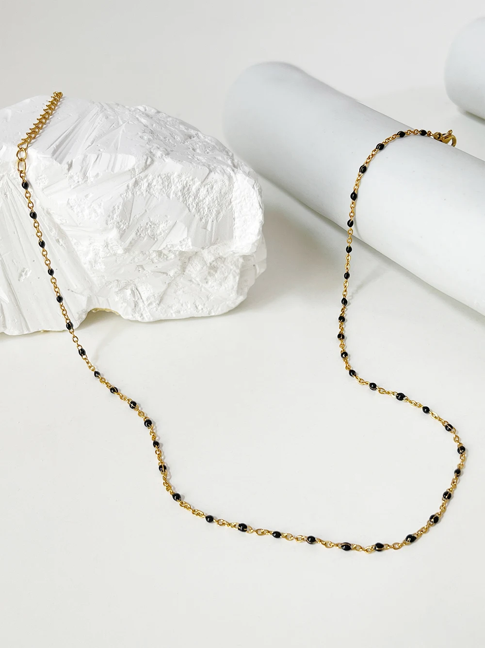 Peri\'sBox Stainless Steel Black Enamel Dot Thin Chain Choker Necklace Minimal Dainty Tiny Beaded Satellite Chains Jewelry Women
