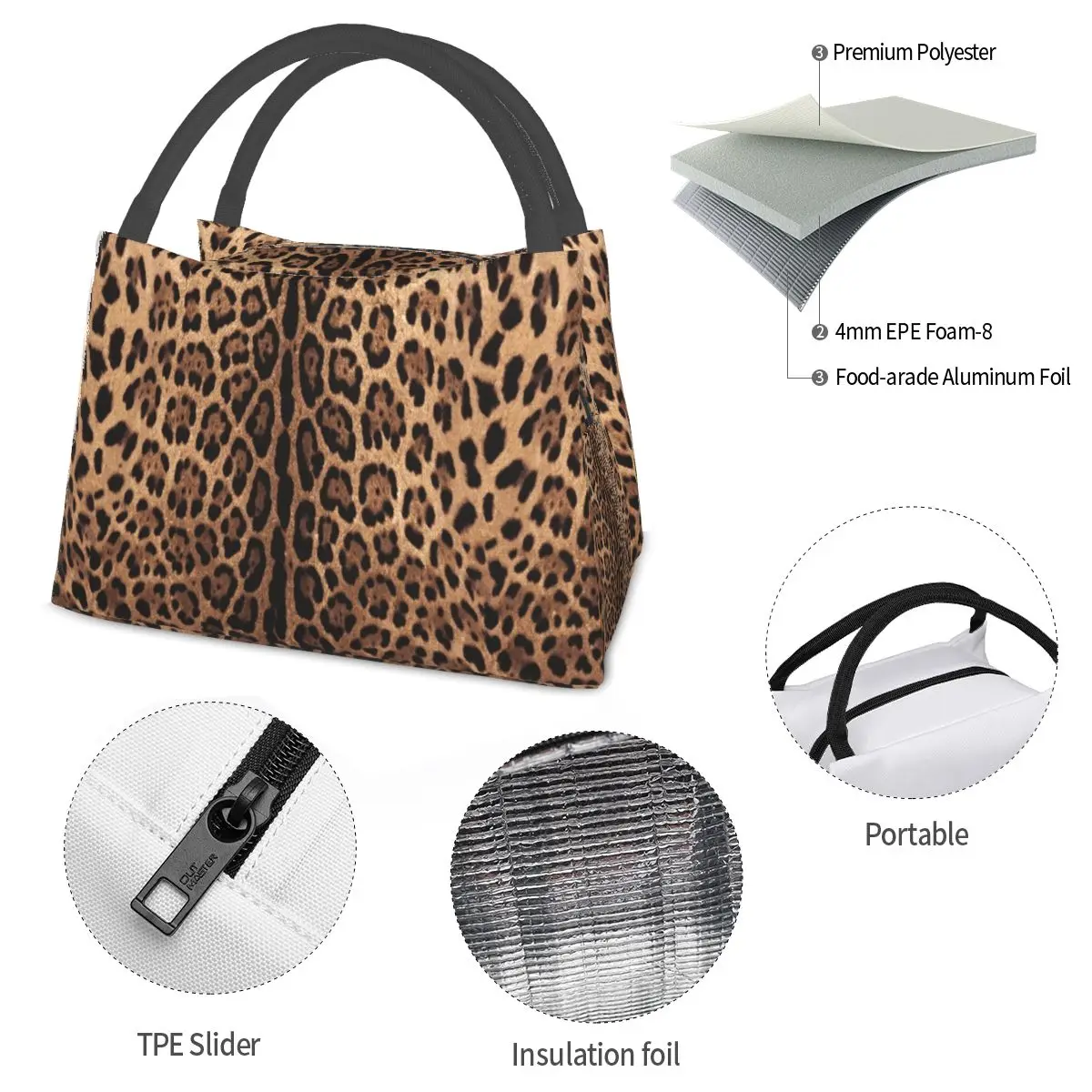 Borse per il pranzo in pelle con stampa leopardata Bento Box isolate borse da Picnic portatili per il pranzo borsa termica più fresca per viaggi di studenti di donna