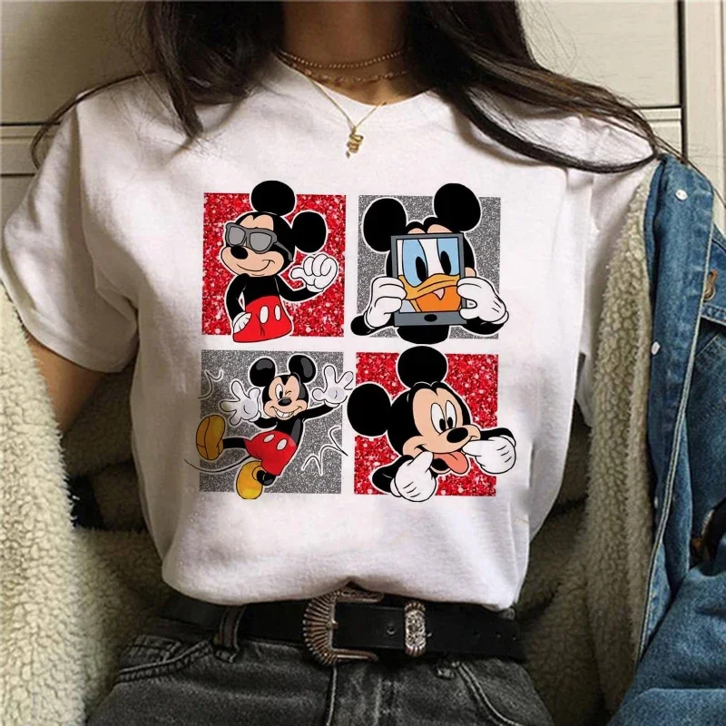 90 Mickey Giáng Sinh Nón In Áo Thun Nữ Thời Trang Giáng Sinh Áo Dạo Phố Nữ Quần Áo Kawaii Disney Áo quà Tặng