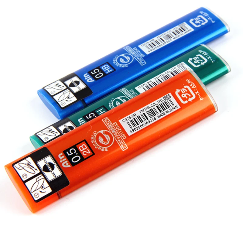 1 tubes/lot (40pcs/tube) Pentel 0.5mm Mechanical pencil refills B,2B,3B,4B,H,2H,HB pencil leads for school & office stationery