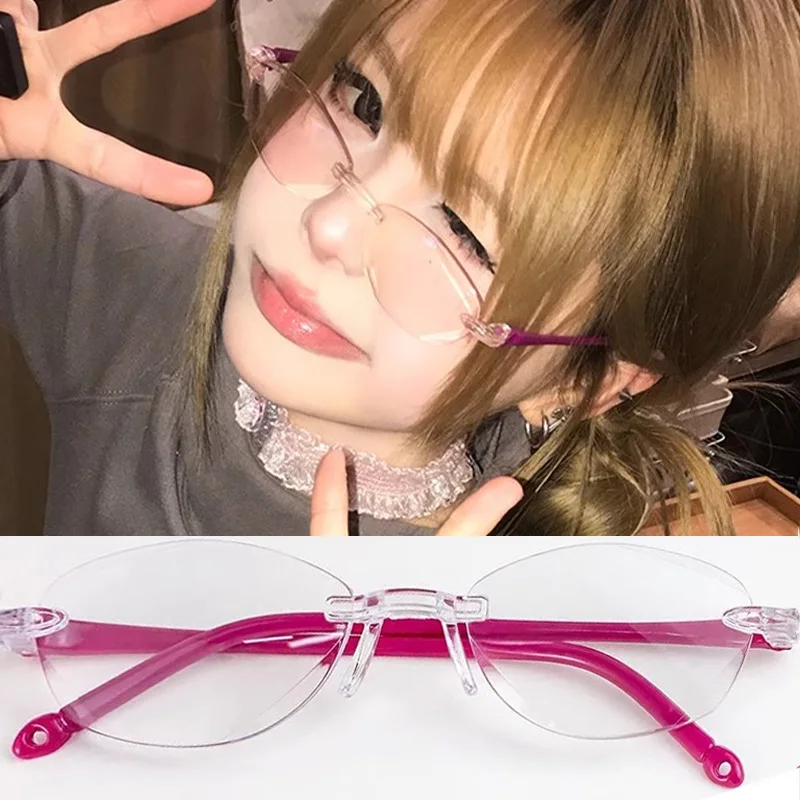 Vintage Narrow-frame Glasses Women Small Oval Frame Optical Eyeglasses Rose Red Abe Y2K Style Decorative Anti-blue Light Eyewear