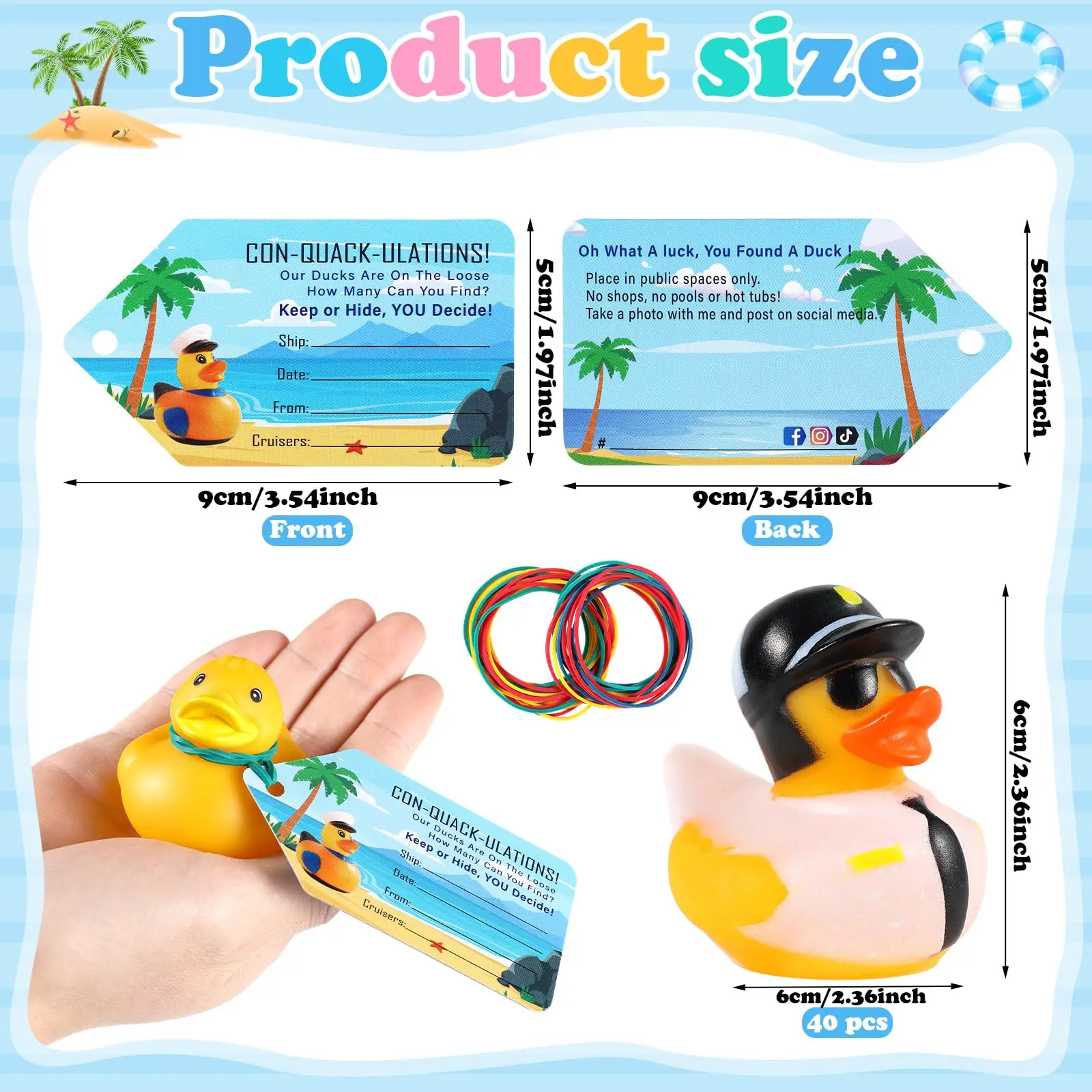 90Pcs Cruise Duck Kit Include 30CruiseDuck with 30 Cruise DuckTag 30Rubber Band,Assortment Rubber Duck with Tag for Cruise Ship