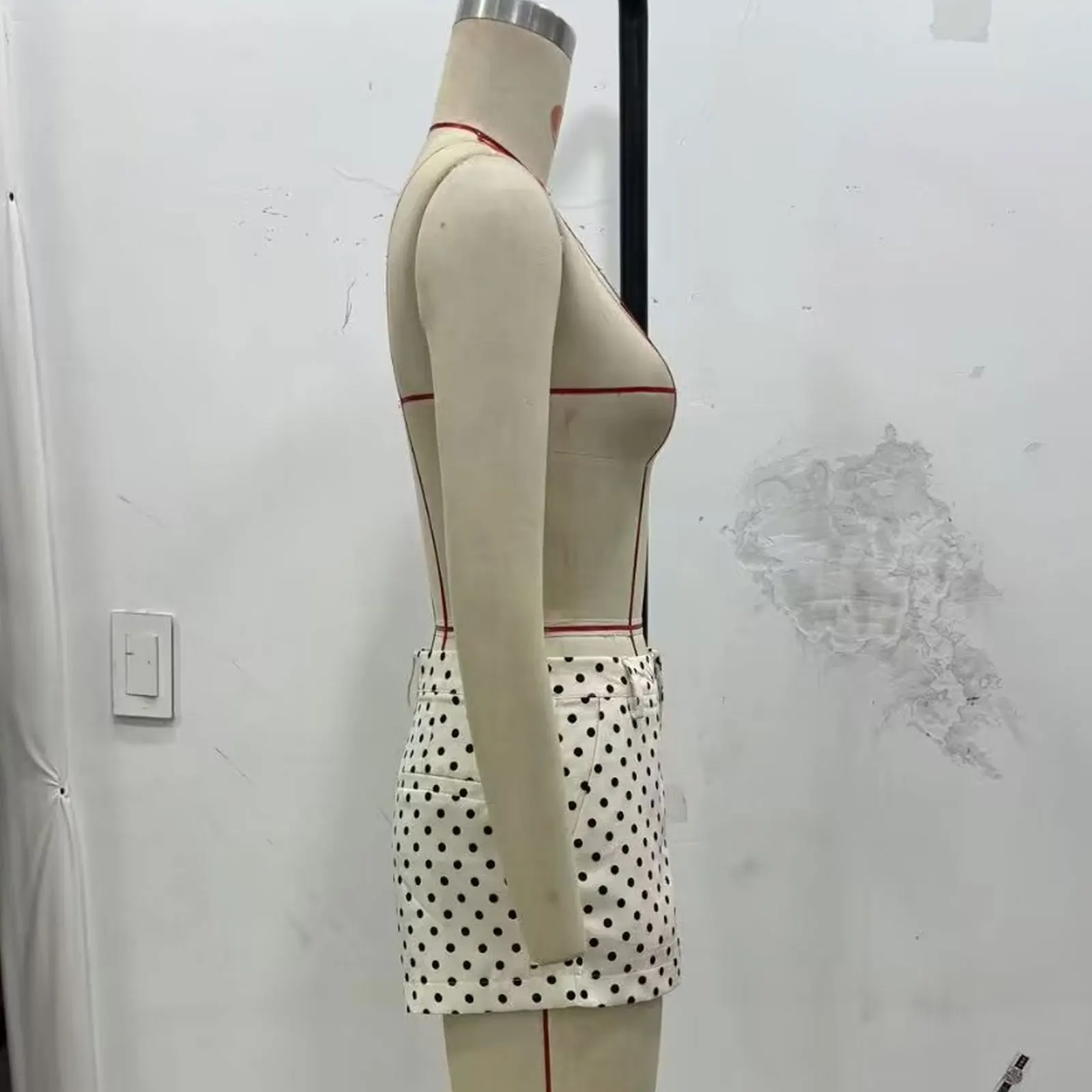 HH Weibliche Herbst Mode Polka Dot Gedruckt Set Lange Ärmel Rollkragen Kordelzug Jacke + A-line Shorts frauen Vintage Anzug – Detail 20