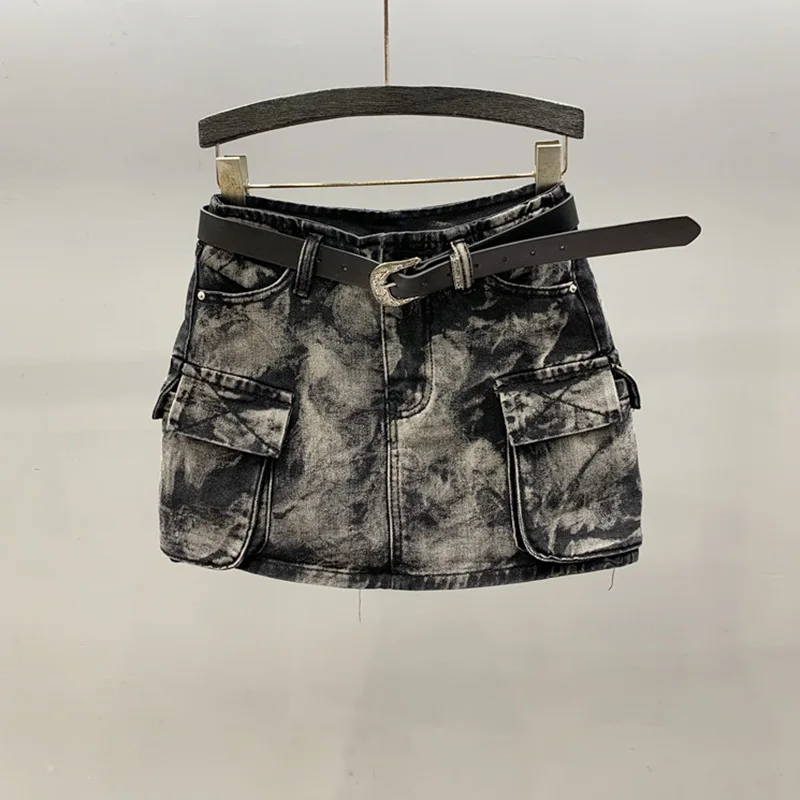 [ZOCI] Tie Dye abbigliamento da lavoro Denim gonna Midi donna estate grandi tasche per mostrare la sua lucentezza, ragazza