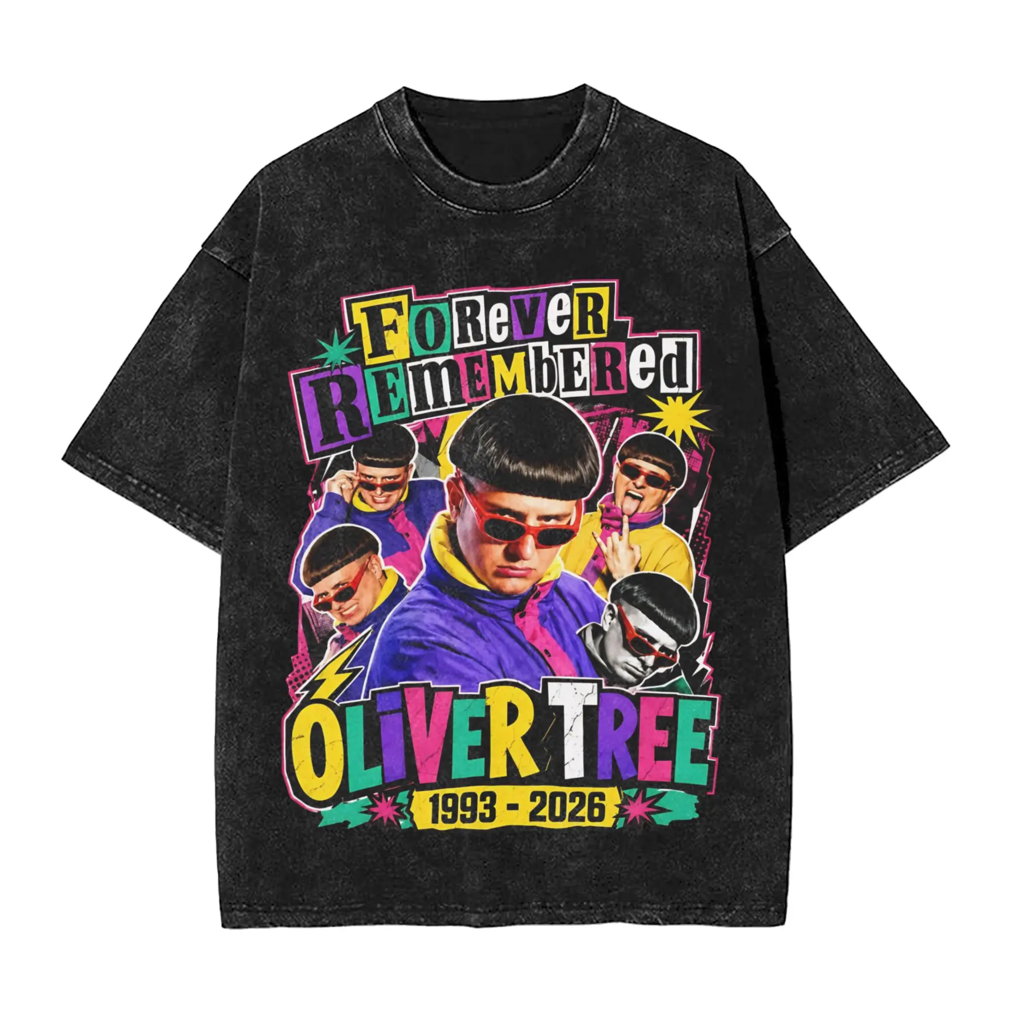 Washed T Shirts Oliver Tree Rest In Peace 1993 to 2026 Memorial Novelty T-Shirts Oversize Streetwear 100% Cotton Tees Men Women