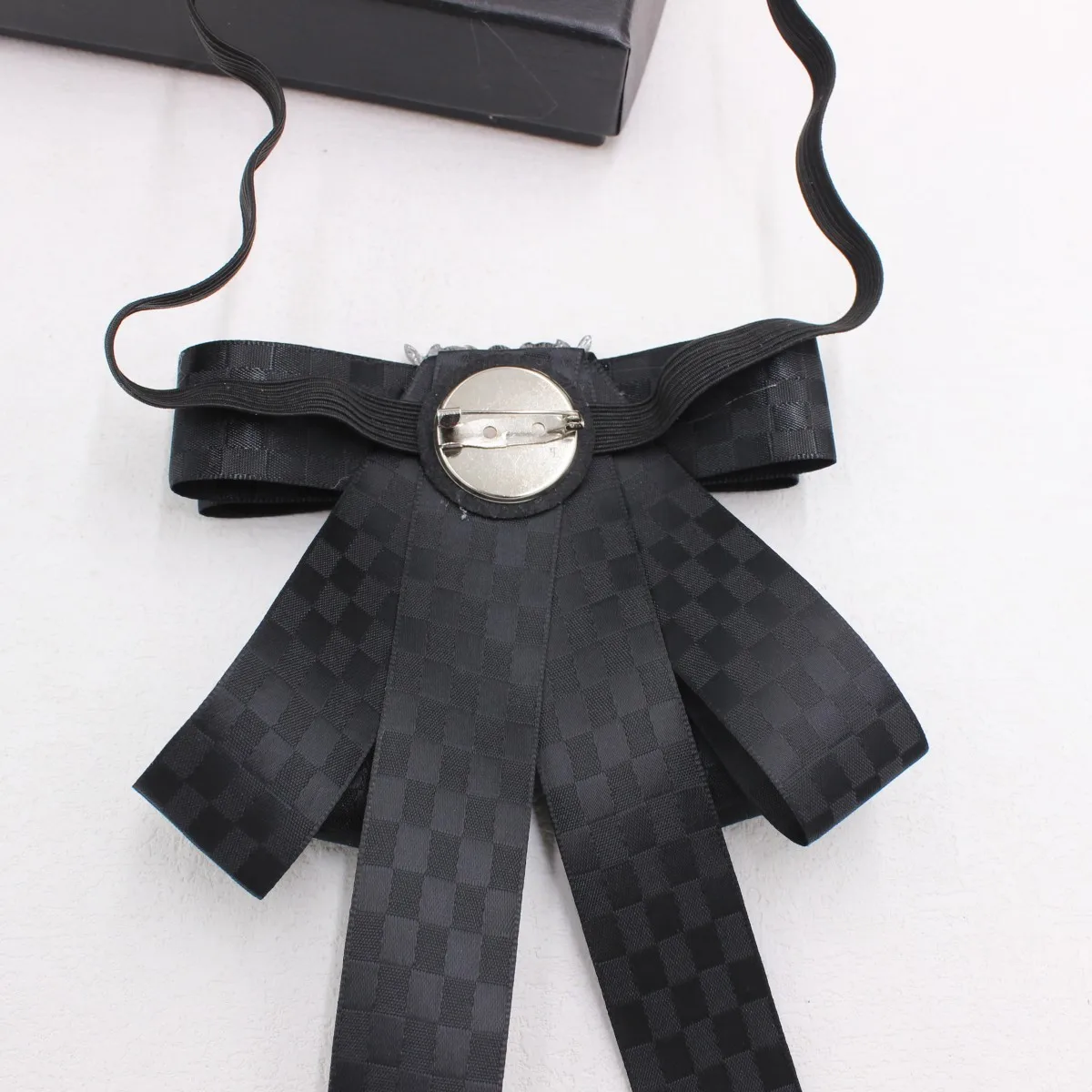 Women Black Bow Tie with Rhinestone Buckle Adjustable Uniform Ribbon Necktie for Office School Shirt – No Gift Box Included S346
