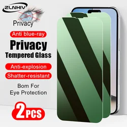 2Pcs Glass smartphone for iPhone 15 Plus 14 Pro Max 13 Mini Green light anti peeping tempered film for iPhone 12 11 X XR XS Max