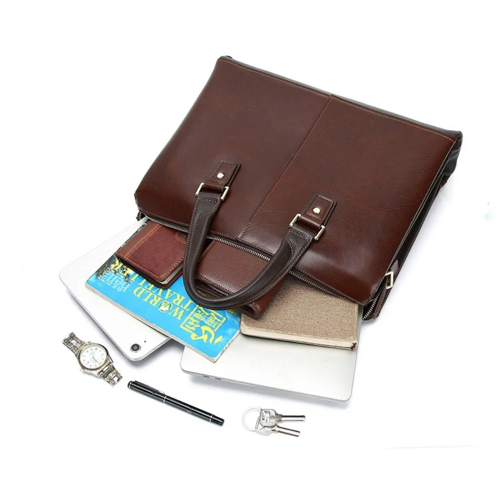 Men's Handbag Retro First Layer Simple Premium Cowhide 15/6 Inch Computer Versatile Fashion Handbag  High-end Business Briefcase