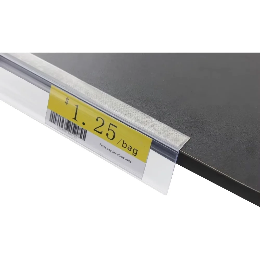 

42 мм L-образный самоклеящийся держатель этикетки на полке, зажим для полосы передачи данных для ценника, или кода, сканирования знаков в супермаркете или склада