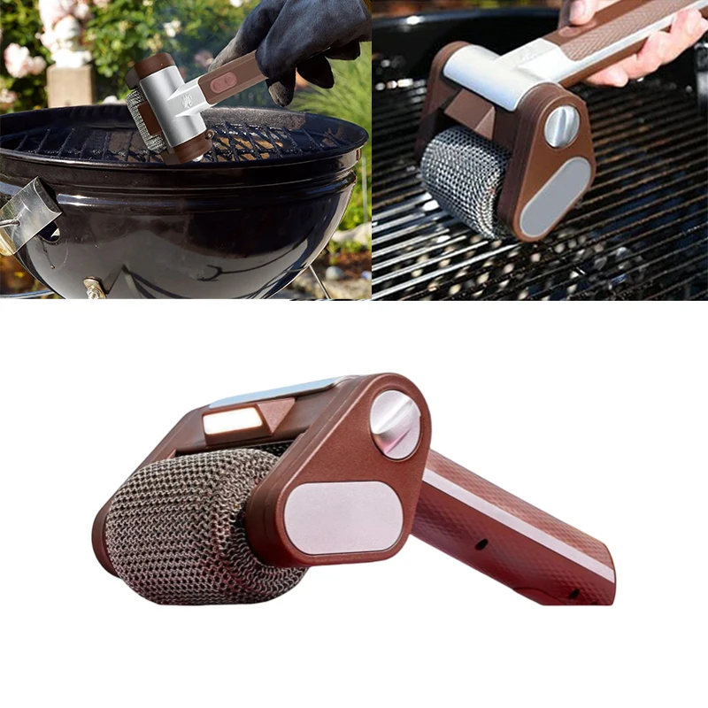 

Replaceable Brush Heads Wireless Electric Stainless Steel Roller Grill Food Grill Brush BBQ Accessoires Effective And Convenient