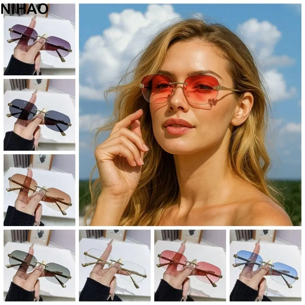 

Lightweight Rimless Oval Sunnies Costume Accessory Alloy Men Polarized Sunglasses Waterproof HD Women Anti-UV Eyewear Punk Style