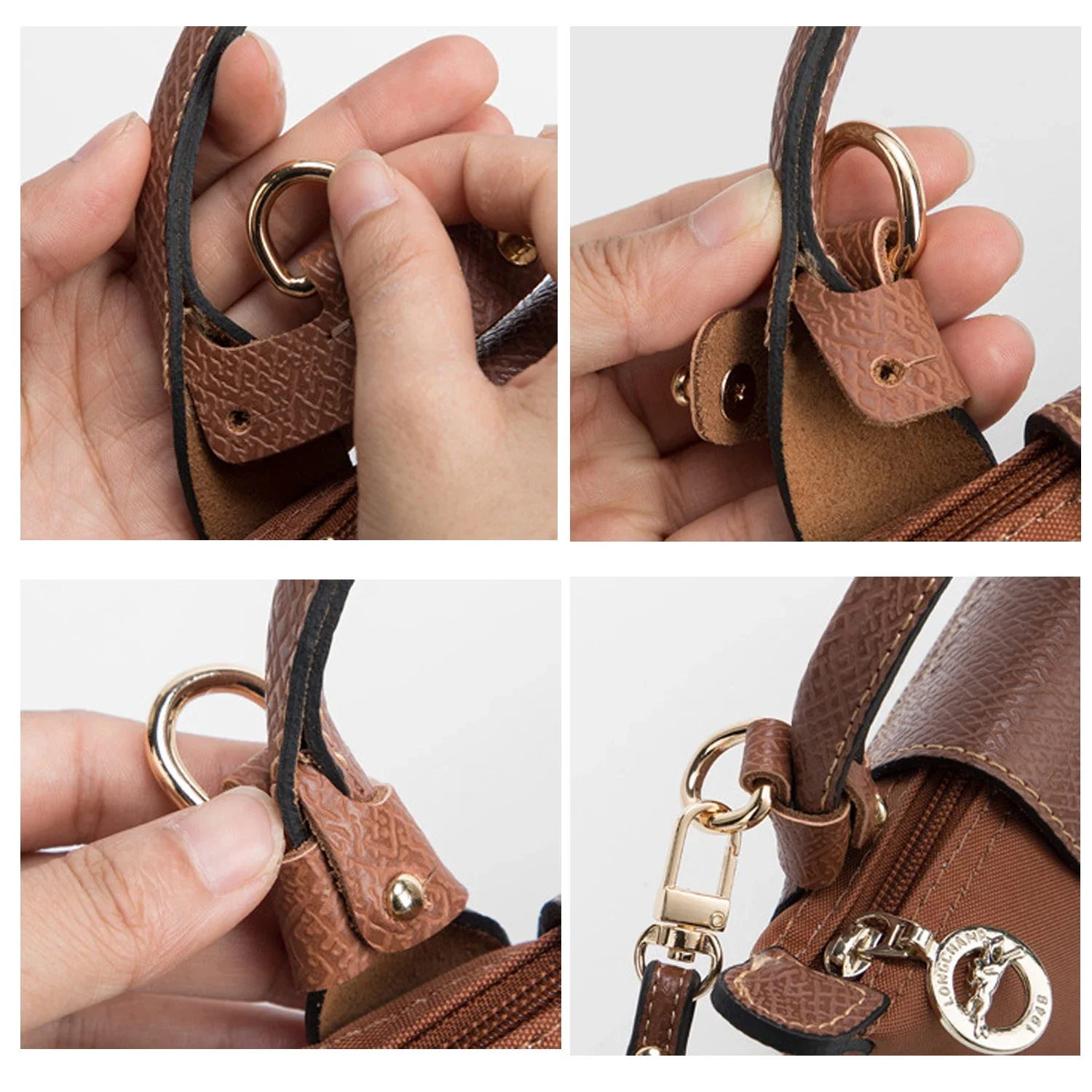 1 Juego para Mini bolso Longchamp, correa para el hombro, bolso cruzado con bola de masa, accesorios de conversión perforados para correa de bolso sin perforaciones