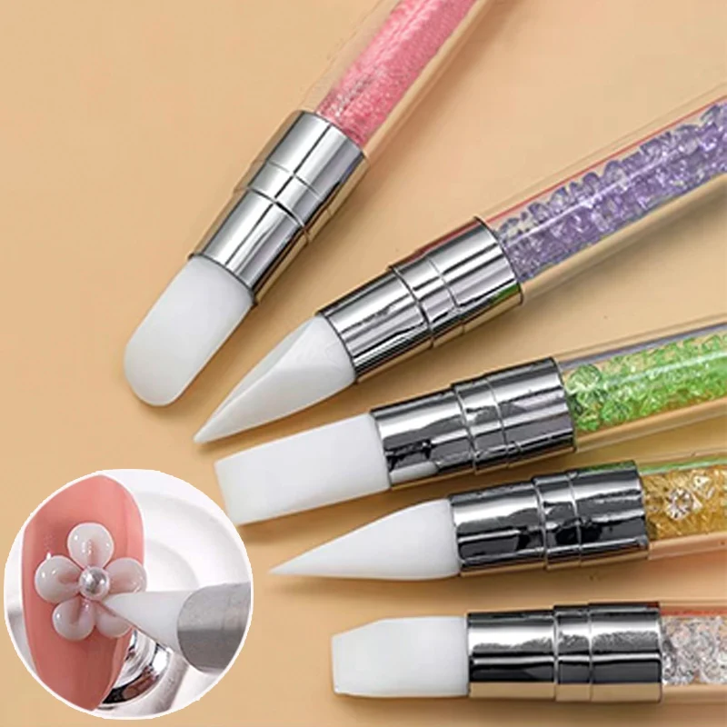 Doppel Kopf Silikon Nail art Stift Carving Blume Sculpting Stift Einstellbare Kleber Stick Präge Pinsel Professionelle Maniküre Werkzeuge