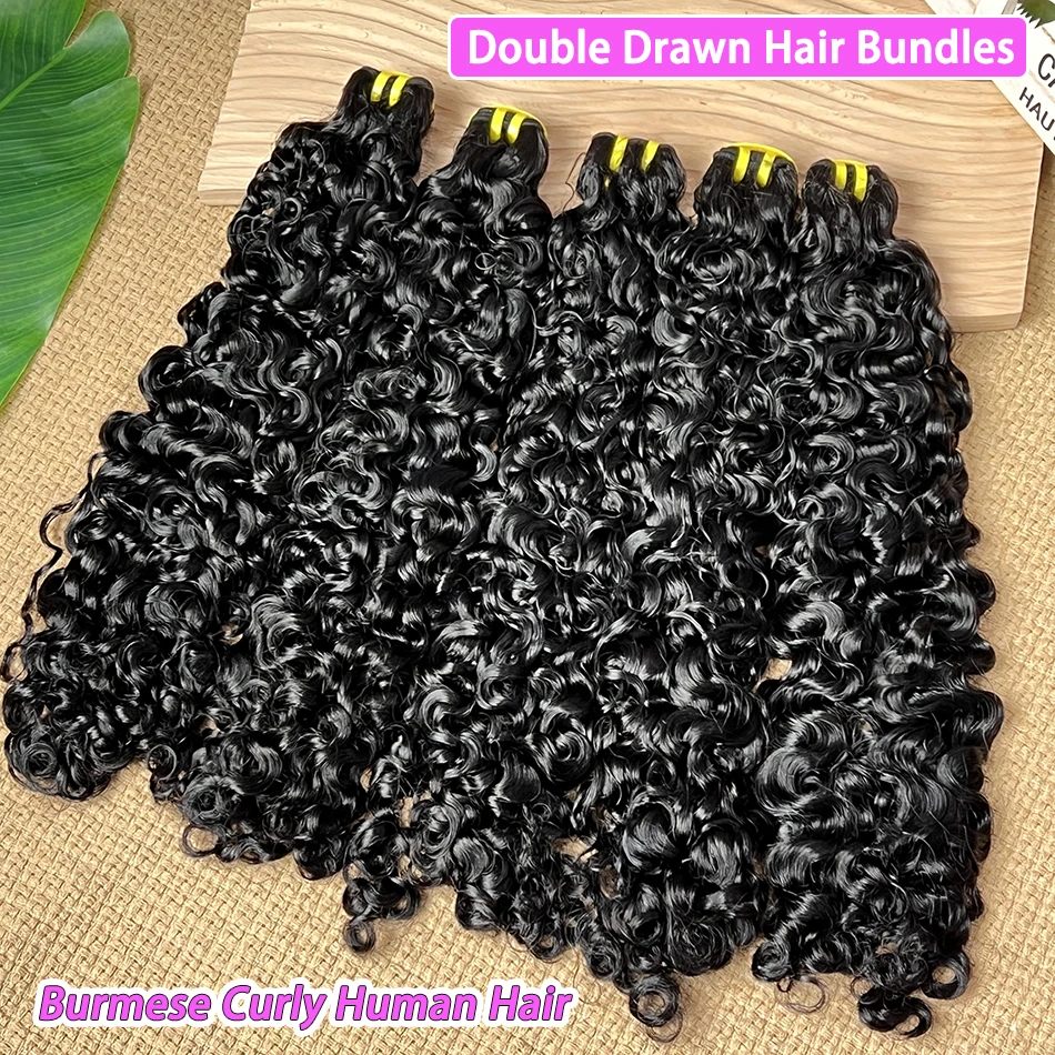 

Double Drawn Burmese Curly Human Hair Bundles #1B Natural Color 100% Raw Virgin Vietnamese Hair Weave Extensions 1 2 3 4 PCS