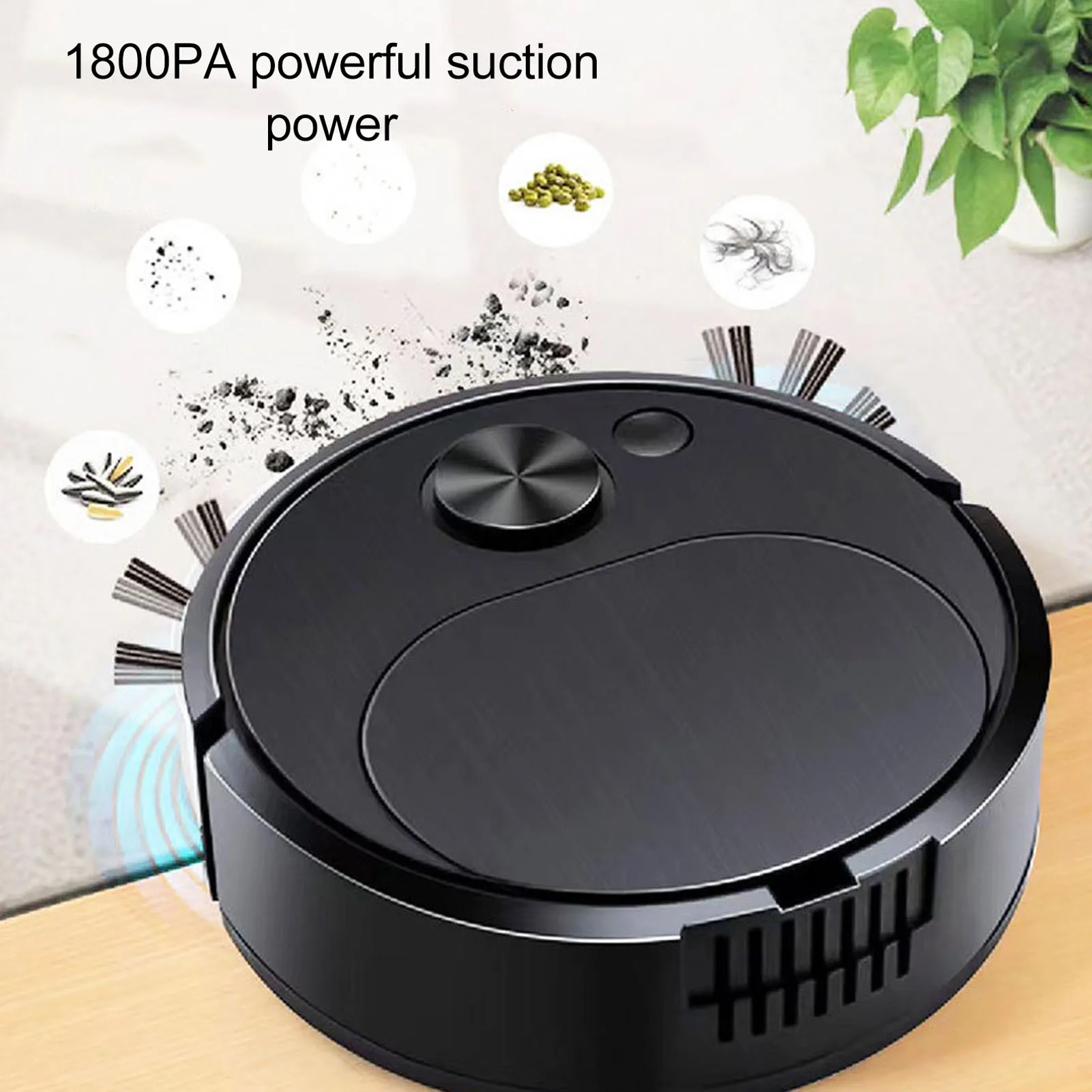 Vacuum Cleaner Mop Automatic Vacuum Cleaner Low Noise Rechargeable 3 in 1 Intelligent Sweeping Robot for Hair Dust Stain Black