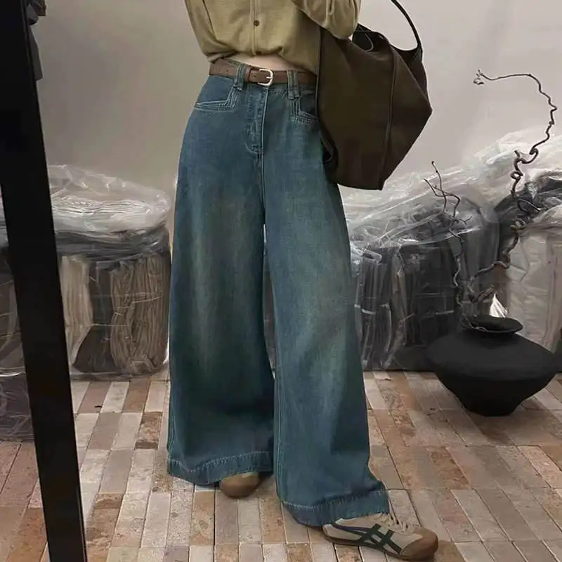 

High Waist Wide Leg Denim Jeans Women's New Style Pear Shape Casual Wear Conceal Meat Loose Straight Vintage Floor-Length Pants