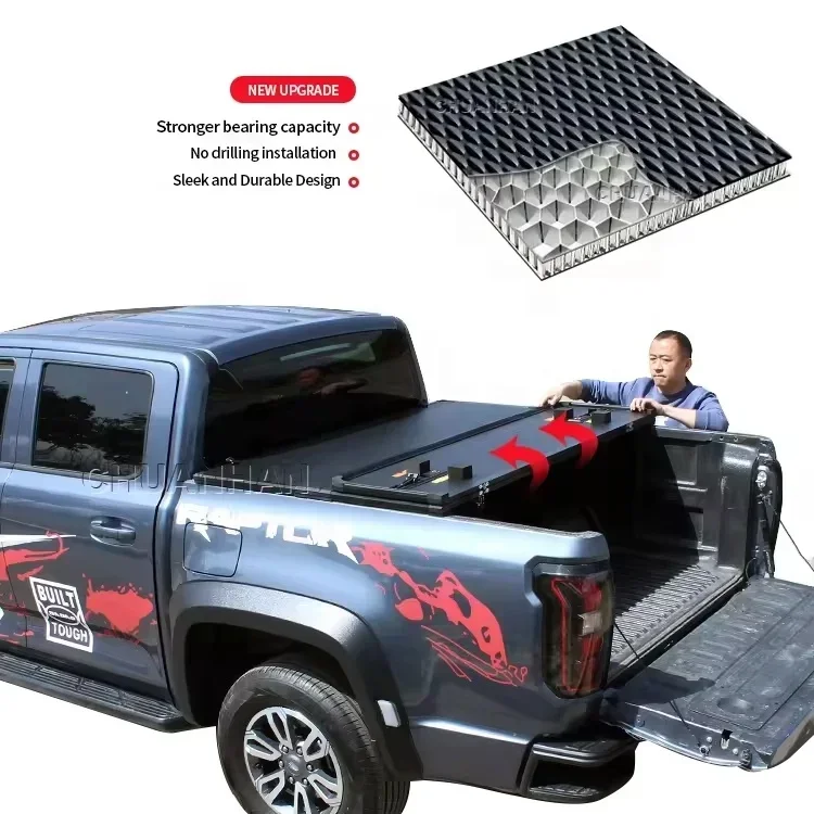 Hard tri-folding aluminum pickup truck cover folding tonneau cover for nissan frontier dodge ram1500 mitsubishi triton l200