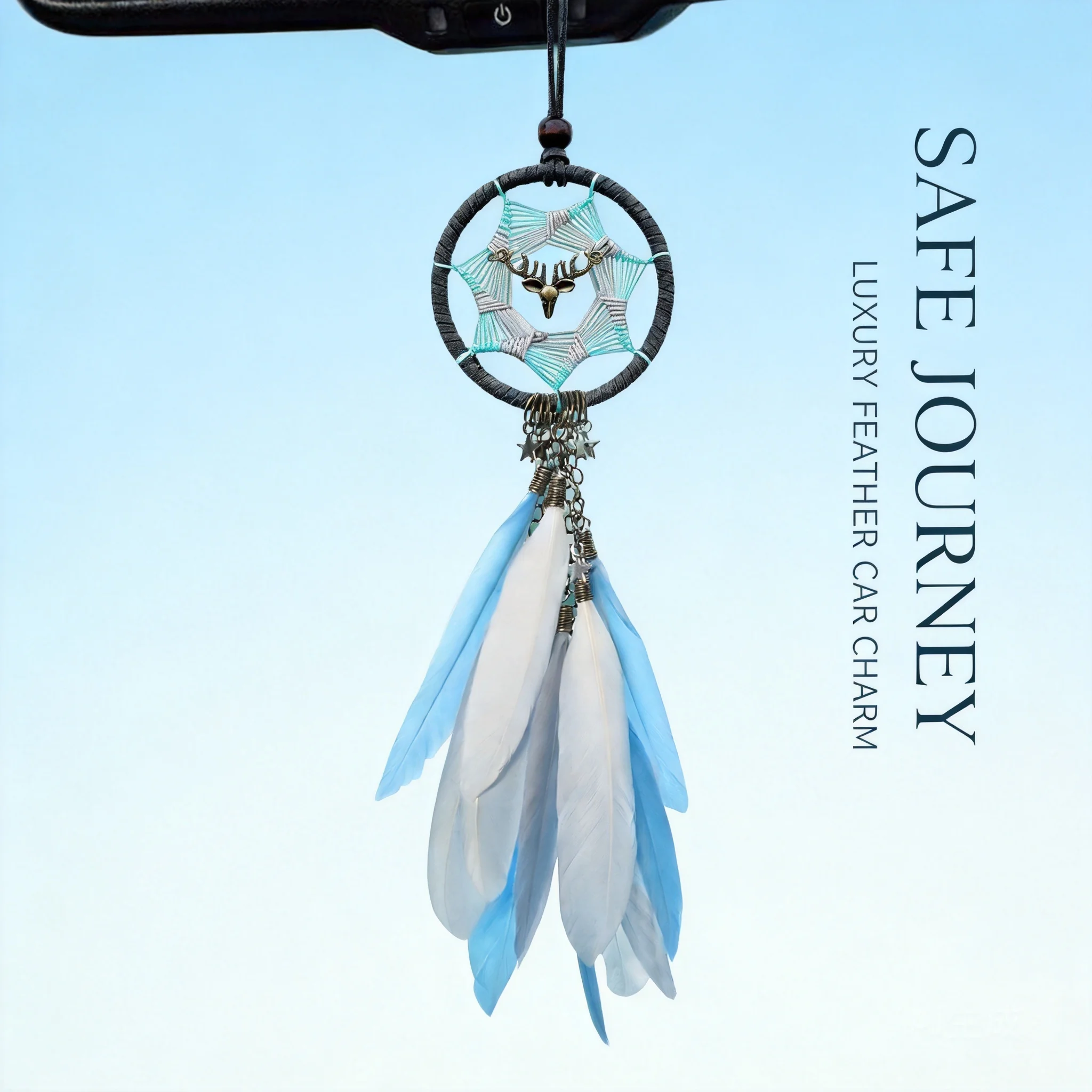 

Chinese Style Lucky Deer Dream Catcher Car Hanging Ornament Soft Feather Blessing Safe Journey Rearview Mirror Pendant Good Fort