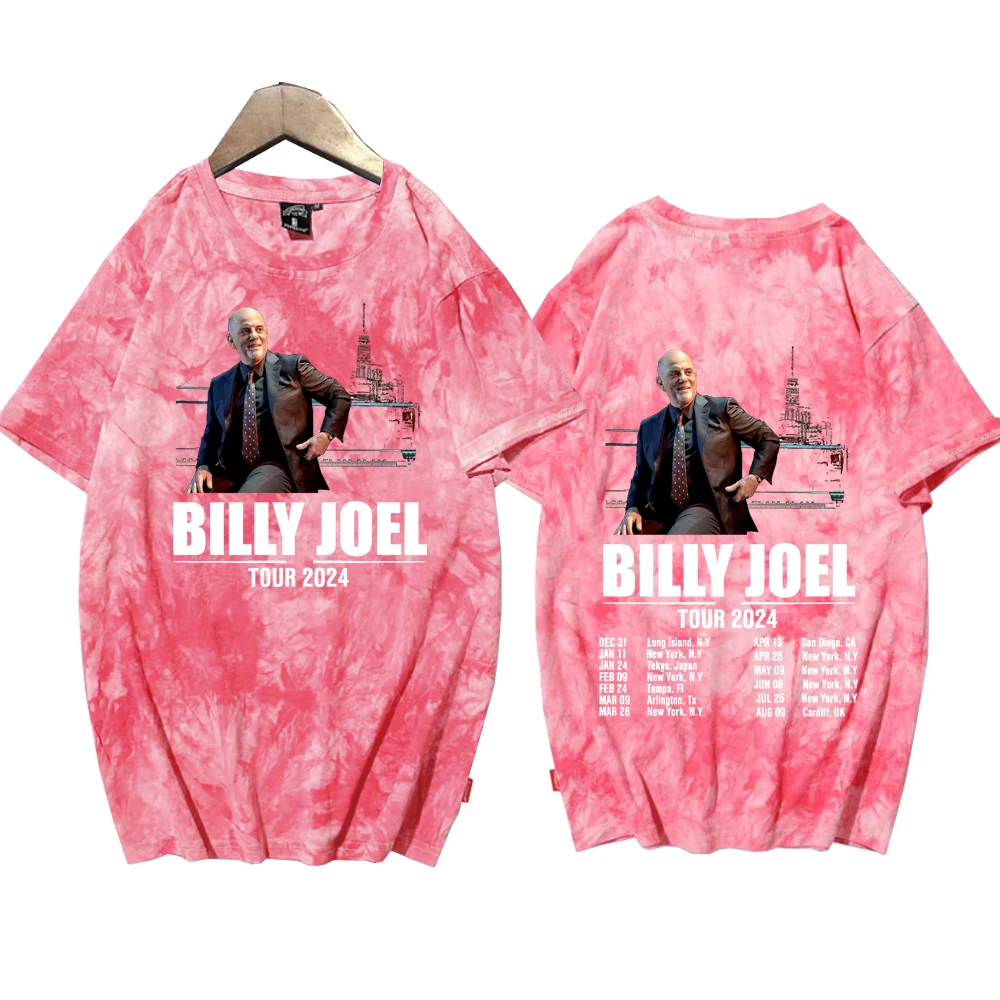 Billy joel tour-tie-dye camisas para homens e mulheres, harajuku, casual, regular, oversize, impressão, verão, 2024