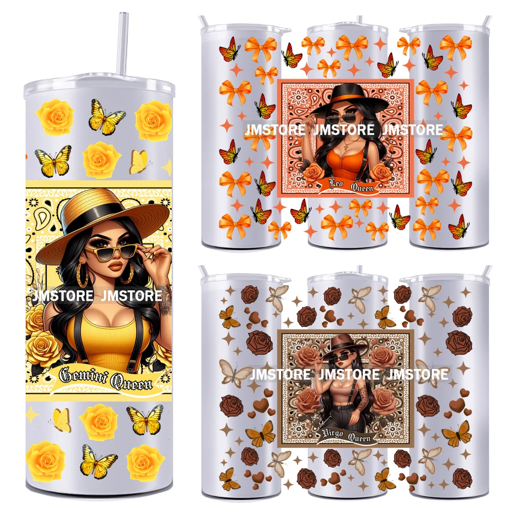 

12 Zodiac Queen Chicana 20OZ Straight Skinny Tumbler Wrap Ready To Apply UV DTF Transfer Stickers Waterproof Prints For Tumbler