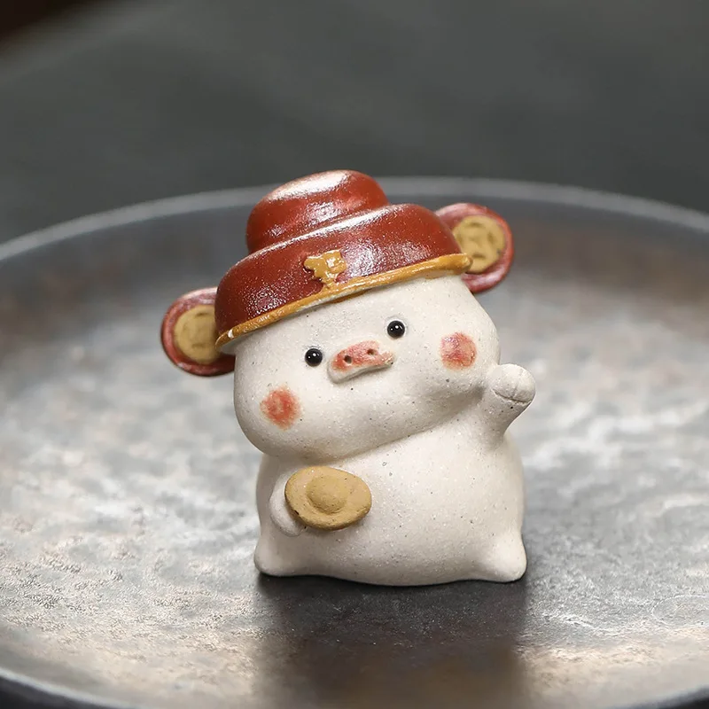 Purple Clay Duan Clay God Wealth Pig Tea Pet Handmade Ingot Figurine Small Ornament For Tea Ceremony Desktop Table Decor