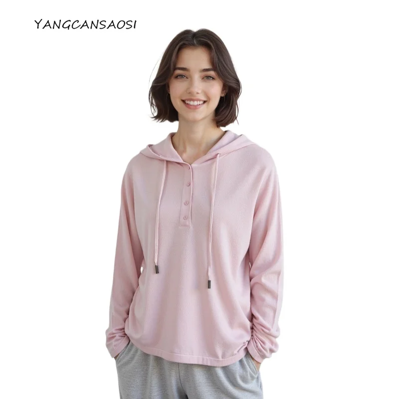 

Свитер женские тенденции 202, осенняя одежда, вязаная одежда с капюшоном, 100% ультратонкая мериносовая шерсть, легкая однотонная верхняя одежда, пальто