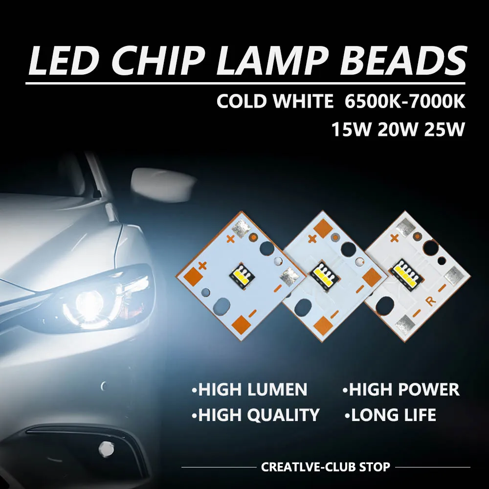 LED Car Driving Headlight Chip Lamp Beads 15W DC9-11V 20W DC12-14V 25W DC15-17V Cool White 6500-7000K Light Lamp Car Accessories