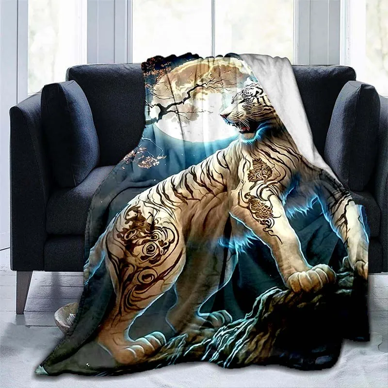 Majestic Animals Blanket Soft and Comfortable Blanket Tiger Lion Leopard Wolf Flannel Blanket Home Travel Birthday Gift Blanket