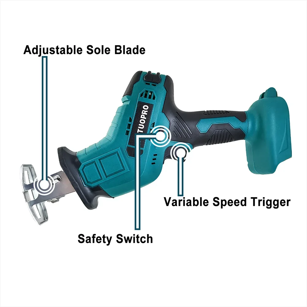 18V Cordless Electric Reciprocating Saw Adjustable Speed Cutter Wood Metal PVC Pipe Cutting Fit Makita 18v Battery (No Battery)