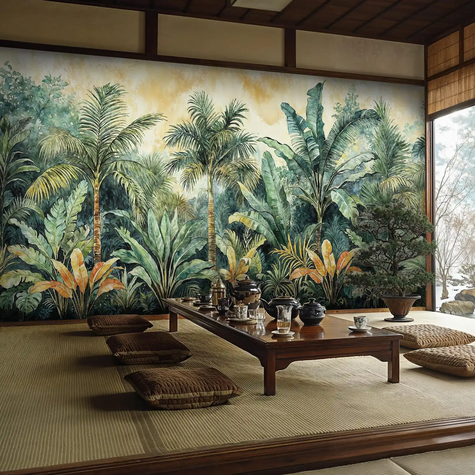 Customized wallpaper vintage tropical jungle wallpaper palm tree banana tree living room, bedroom dining room decoration murals