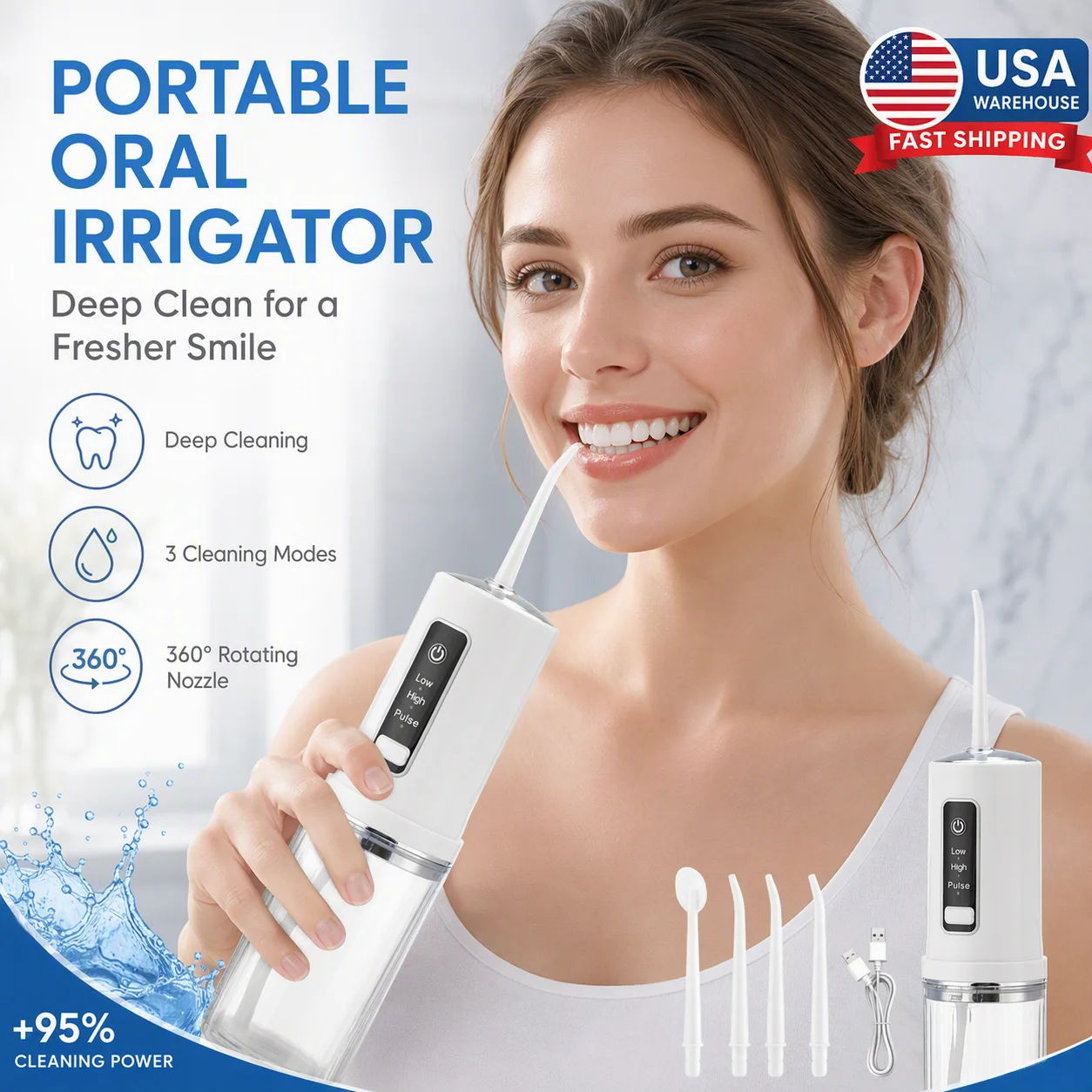 Water Flosser with Adjustable Water Pressure for Daily Oral Care, Rechargeable Portable Oral Irrigator for Orthodontic & Sensitive Gums, Cordless for Home and Travel Use, 230ML Larger Tank